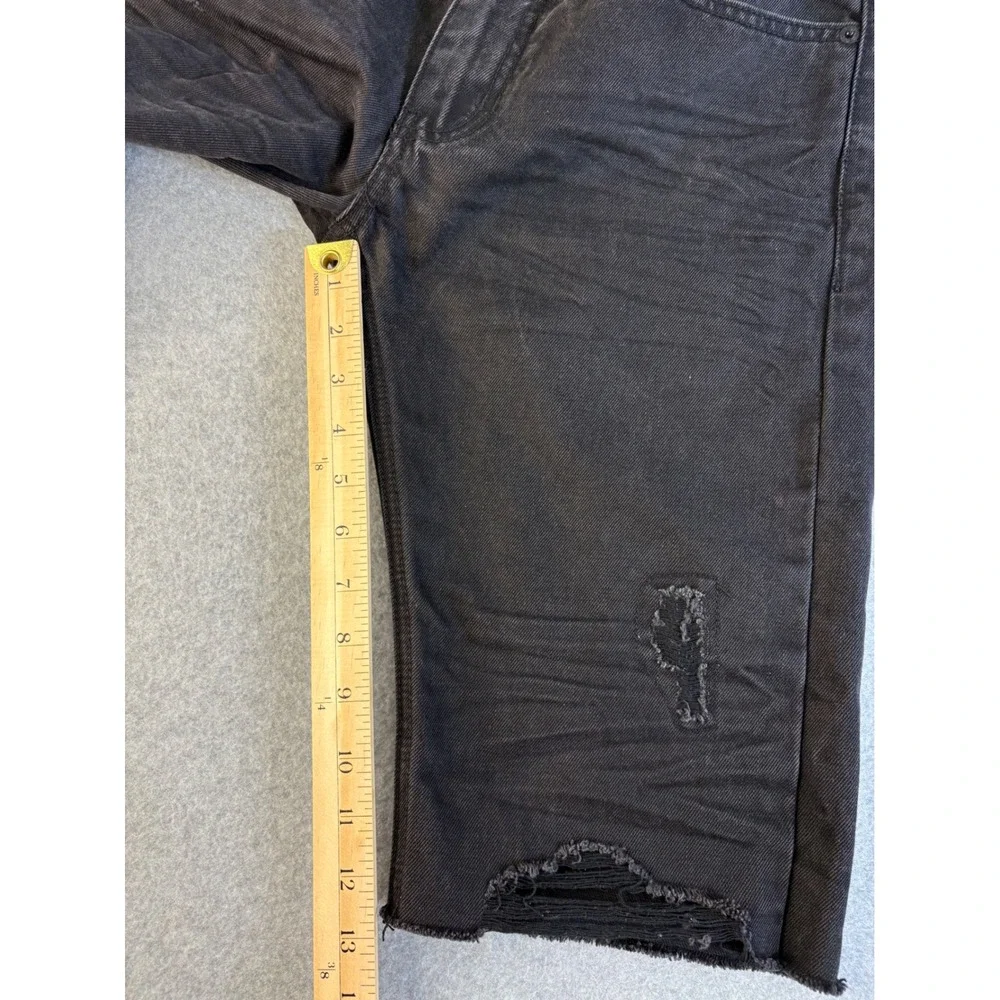Decibel Mens Distressed Denim Shorts Black Ripped Frayed Hem Size 30